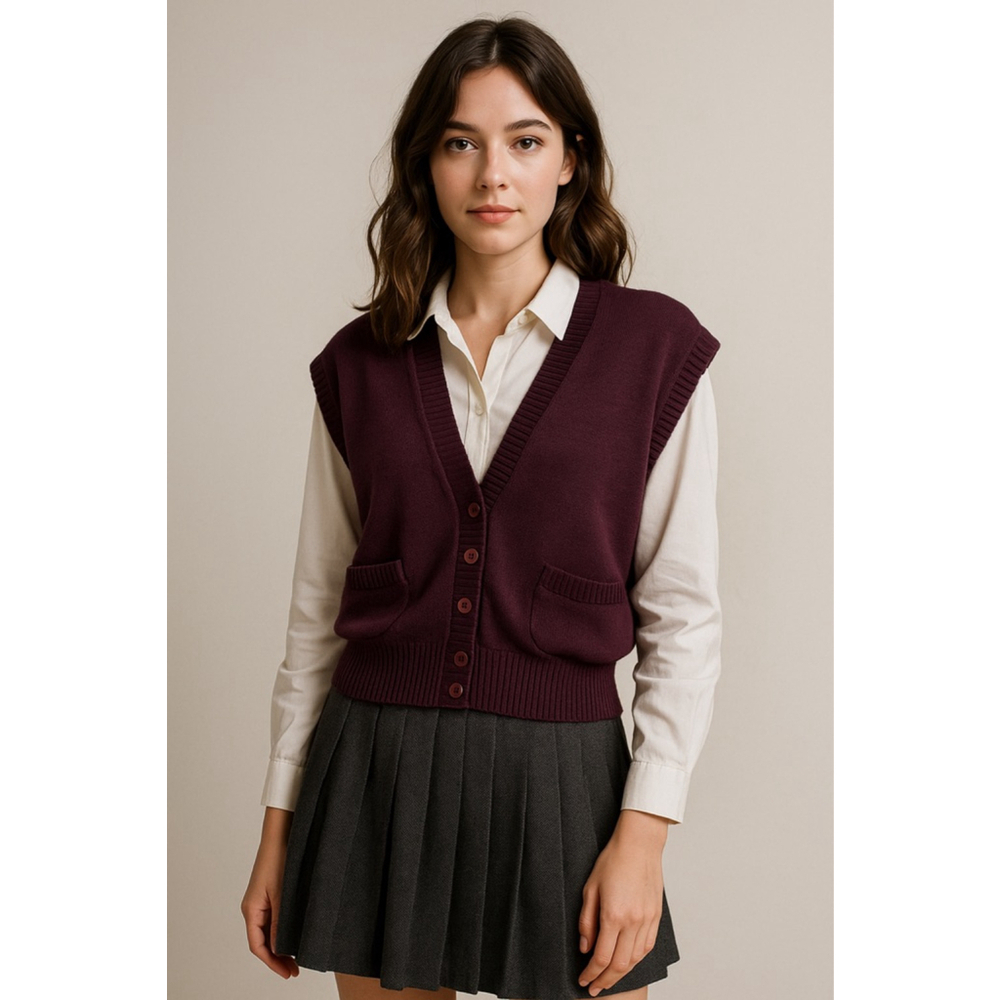 Vintage Rafique Wool Blend Sweater Vest – Purple – Made in Hong Kong – Academia